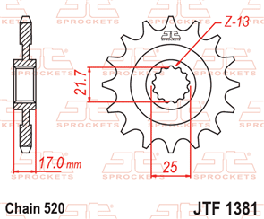 JT SPROCKETS 1381.15RB RUBBER CUSHIONED STEEL FRONT SPROCKET 15T 520 PITCH - HONDA / VOGE