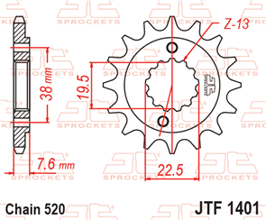 JT SPROCKETS 1401.13 STEEL FRONT SPROCKET 13T 520 PITCH - KAWASAKI / SUZUKI