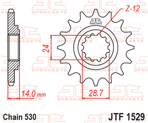 JT SPROCKETS 1529.17RB RUBBER CUSHIONED STEEL FRONT SPROCKET 17T 530 PITCH - KAWASAKI GPZ1100 ZR1100 ZX1100E