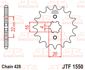 JT SPROCKETS 1550.15 STEEL FRONT SPROCKET 15T 428 PITCH - YAMAHA DT80LC DT80L 105 CRYPTON