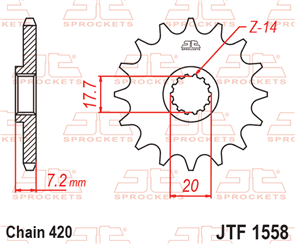JT SPROCKETS 1558.14 STEEL FRONT SPROCKET 14T 420 PITCH - YAMAHA YZ65J YZ65N YZ65R