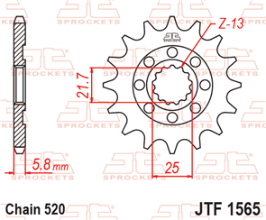 JT SPROCKETS 1565.13 STEEL FRONT SPROCKET 13T 520 PITCH - KAWASAKI KX450F KX450J KX450M