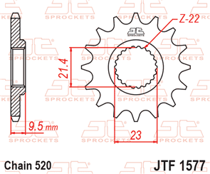 JT SPROCKETS 1577.15 STEEL FRONT SPROCKET 15T 520 PITCH - YAMAHA XT600E