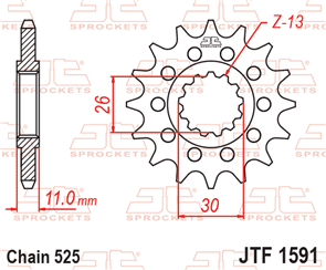 JT SPROCKETS 1591.16RB RUBBER CUSHIONED STEEL FRONT SPROCKET 16T 525 PITCH - YAMAHA FZ-07F MT-07 MT-07 MOTOCAGE