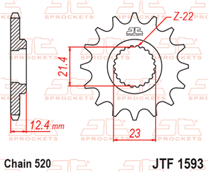 JT SPROCKETS 1593.14 STEEL FRONT SPROCKET 14T 520 PITCH - YAMAHA YFM250R