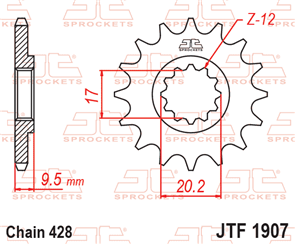 JT SPROCKETS 1907.13 STEEL FRONT SPROCKET 13T 428 PITCH - HUSQVARNA / KTM