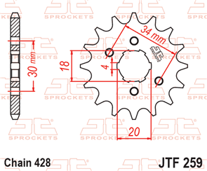 JT SPROCKETS 259.17 STEEL FRONT SPROCKET 17T 428 PITCH - DAELIM / HONDA / DERBI