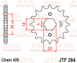 JT SPROCKETS 264.14 STEEL FRONT SPROCKET 14T 428 PITCH - HONDA C90Z CE90 CBZ125