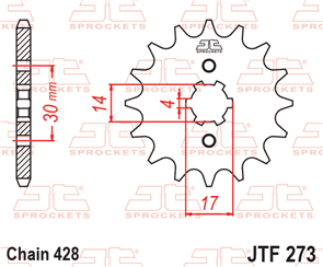 JT SPROCKETS 273.12 STEEL FRONT SPROCKET 12T 428 PITCH - DAELIM / DAYTONA / HONDA