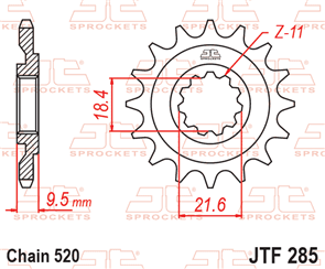 JT SPROCKETS 285.14 STEEL FRONT SPROCKET 14T 520 PITCH - HONDA CR250RG CR250RH CR500R