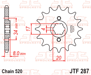 JT SPROCKETS SKH2252 CHAIN AND SPROCKET KIT HEAVY DUTY 520 X 108 - HONDA XR200