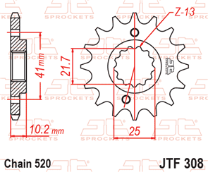 JT SPROCKETS 308.15RB RUBBER CUSHIONED STEEL FRONT SPROCKET 15T 520 PITCH - APRILIA / DERBI / HONDA