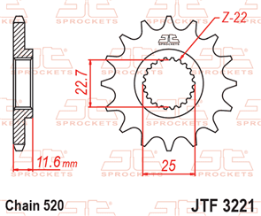 JT SPROCKETS 3221.13 STEEL FRONT SPROCKET 13T 520 PITCH - POLARIS 250 CYCLONE 250 SCRAMBLER 250 TRAIL