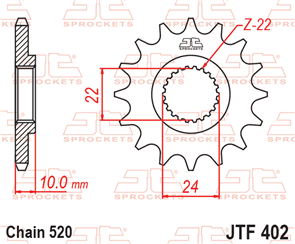 JT SPROCKETS 402.15 STEEL FRONT SPROCKET 15T 520 PITCH - APRILIA 125E 125 TUAREG 350E