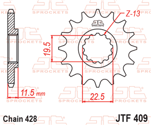 JT SPROCKETS 409.16 STEEL FRONT SPROCKET 16T 428 PITCH - SUZUKI DR125S DR125G DR125SE