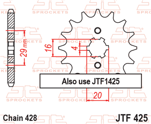 JT SPROCKETS 425.16 STEEL FRONT SPROCKET 16T 428 PITCH - SUZUKI RG125F