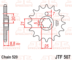 JT SPROCKETS 507.14 STEEL FRONT SPROCKET 14T 520 PITCH - CAGIVA / HUSQVARNA / KAWASAKI