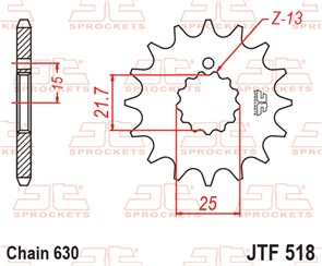 JT SPROCKETS 518.15 STEEL FRONT SPROCKET 15T 630 PITCH - KAWASAKI / SUZUKI