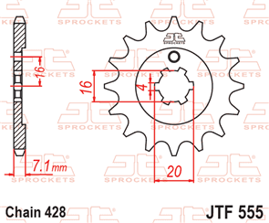 JT SPROCKETS 555.15 STEEL FRONT SPROCKET 15T 428 PITCH - YAMAHA TT-R225L FZR80RR