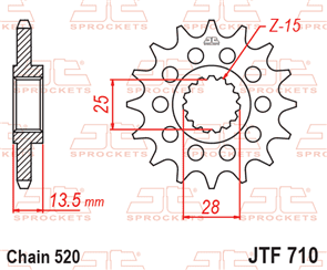 JT SPROCKETS 710.16RB RUBBER CUSHIONED STEEL FRONT SPROCKET 18T 520 PITCH - APRILIA / CAGIVA