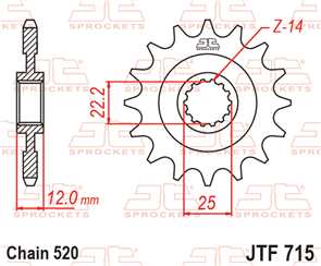 JT SPROCKETS 715.12 STEEL FRONT SPROCKET 12T 520 PITCH - GAS GAS / FANTIC