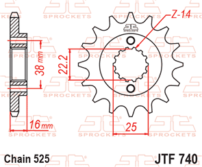 JT SPROCKETS SKD925 CHAIN AND SPROCKET KIT X-RING 525 X 110 (15T/42T) - DUCATI 944 ST2
