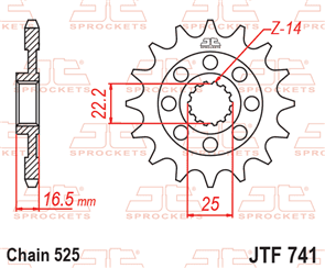 JT SPROCKETS 741.15RB RUBBER CUSHIONED STEEL FRONT SPROCKET 15T 525 PITCH - DUCATI 749R 796 HYPERMOTARD 821 HYPERMOTARD