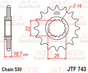 JT SPROCKETS 743.15RB RUBBER CUSHIONED STEEL FRONT SPROCKET 15T 530 PITCH - DUCATI 1200 MULTISTRADA 1200S