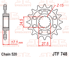 JT SPROCKETS 748.15 STEEL FRONT SPROCKET 15T 520 PITCH - DUCATI 899 PANIGALE 955 PANIGALE