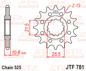 JT SPROCKETS 781.14 STEEL FRONT SPROCKET 14T 525 PITCH - BENELLI / HARLEY DAVIDSON / QJ