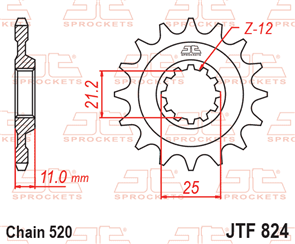 JT SPROCKETS 824.15 STEEL FRONT SPROCKET 15T 520 PITCH - HUSQVARNA 250CR 350TE 400TE