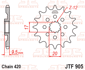 JT SPROCKETS 905.14 STEEL FRONT SPROCKET 14T 420 PITCH - GAS GAS / HUSQVARNA / KTM