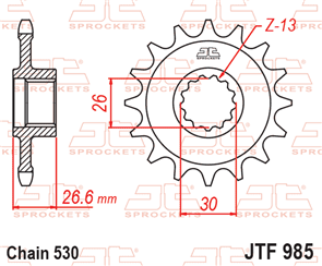 JT SPROCKETS 985.19RB RUBBER CUSHIONED STEEL FRONT SPROCKET 19T 530 PITCH - HARLEY DAVIDSON RA1250P