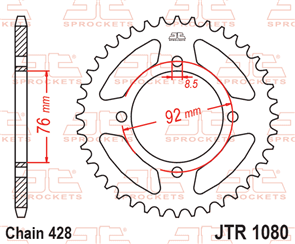 JT SPROCKETS 1080.39 STEEL REAR SPROCKET 39T 428 PITCH - THUMPSTAR / X-SPORT
