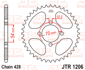 JT SPROCKETS 1206.42 STEEL REAR SPROCKET 42T 428 PITCH - HONDA / KYMCO