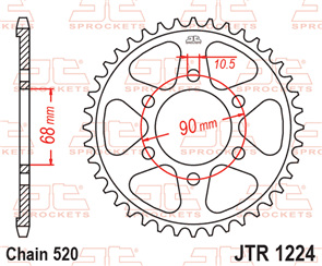 JT SPROCKETS 1224.36 STEEL REAR SPROCKET 36T 520 PITCH - HONDA CBF250R CB300R