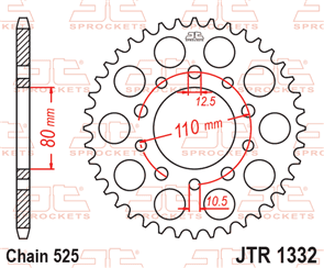 JT SPROCKETS 1332.44 STEEL REAR SPROCKET 44T 525 PITCH - HONDA CB400 SUPER CBR400F CBR400R