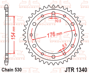 JT SPROCKETS 1340.44 STEEL REAR SPROCKET 44T 530 PITCH - HONDA CB1000R
