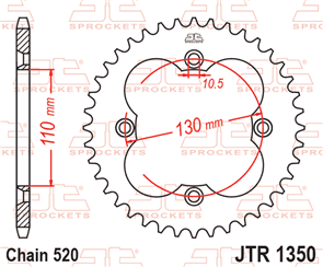 JT SPROCKETS 1350.38 STEEL REAR SPROCKET 38T 520 PITCH - HONDA TRX250R TRX250X TRX300EX