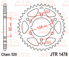 JT SPROCKETS 1478.42 STEEL REAR SPROCKET 42T 520 PITCH - KAWASAKI / POLARIS