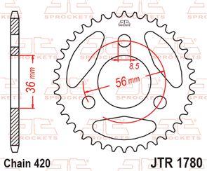 JT SPROCKETS 1780.28 STEEL REAR SPROCKET 28T 420 PITCH - KAWASAKI / SUZUKI
