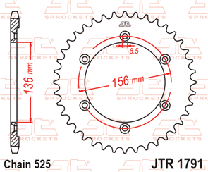 JT SPROCKETS 1791.43 STEEL REAR SPROCKET 43T 525 PITCH - SUZUKI XF650V