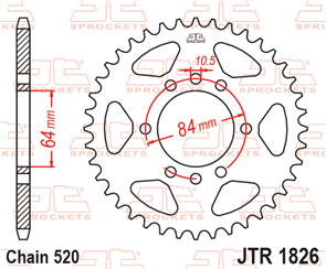 JT SPROCKETS 1826.42 STEEL REAR SPROCKET 42T 520 PITCH - SUZUKI LT250R GS300L