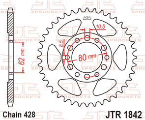 JT SPROCKETS 1842.45 STEEL REAR SPROCKET 45T 428 PITCH - YAMAHA DT125F DT125A DT175A