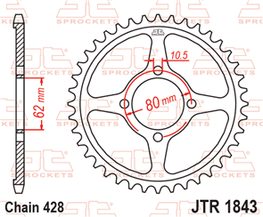 JT SPROCKETS 1843.54 STEEL REAR SPROCKET 54T 428 PITCH - YAMAHA TT-R125L