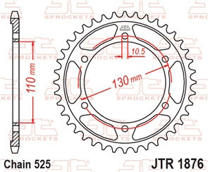 JT SPROCKETS 1876.45 STEEL REAR SPROCKET 45T 525 PITCH - SUZUKI / YAMAHA