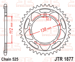 JT SPROCKETS 1877.41 STEEL REAR SPROCKET 41T 525 PITCH - YAMAHA YZF R1 YZF R1B YZF R1M