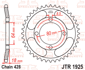 JT SPROCKETS 1925.51 STEEL REAR SPROCKET 51T 428 PITCH - YAMAHA AG100G