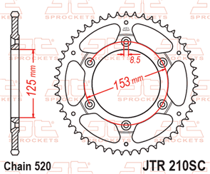 JT SPROCKETS 210.50SC SELF-CLEANING LIGHTWEIGHT STEEL REAR SPROCKET 50T 520 PITCH - BETAMOTOR / HONDA