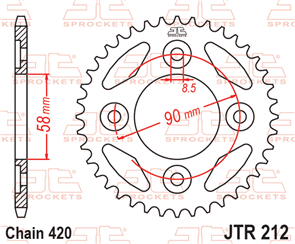 JT SPROCKETS 212.37 STEEL REAR SPROCKET 37T 420 PITCH - HONDA 110 ASTREA 110 WAVE